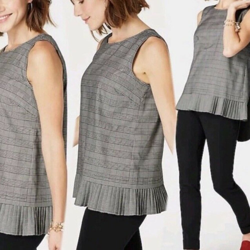 J.JILL Glen Plaid Pleated Hem Sleeveless Blouse Size Medium